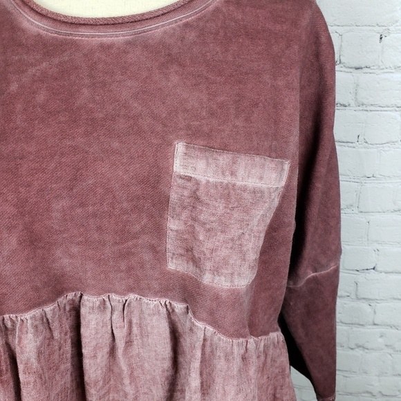 Anthropologie Postmark Linen & French Terry Top S Baby Doll Mixed Media Hi Low - Picture 3 of 9